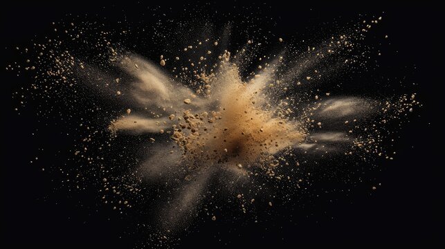 sand particles explosion on black background