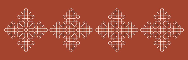 Indian Traditional and Cultural pulli or sikku Kolam design vector, set of editable home decor patterns