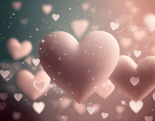 White and pink hearts on a soft background 