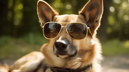 Dog wearing aviator style sunglasses