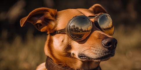 Dog wearing goggles or doggles