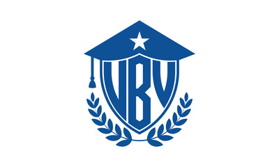 UBV three letter iconic academic logo design vector template. monogram, abstract, school, college, university, graduation cap symbol logo, shield, model, institute, educational, coaching canter, tech