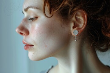 Earrings on smiling woman