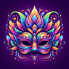 Vector illustration style carnival mask on a purple background