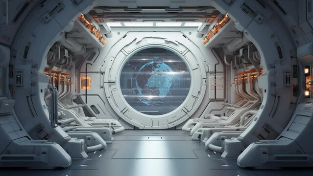 the observation bay of a station. 3D render. seamless looping overlay 4k virtual video animation background 