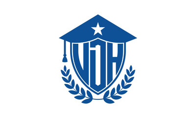 UDH three letter iconic academic logo design vector template. monogram, abstract, school, college, university, graduation cap symbol logo, shield, model, institute, educational, coaching canter, tech
