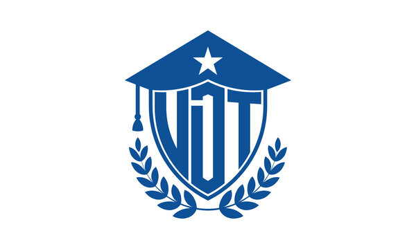 UDT three letter iconic academic logo design vector template. monogram, abstract, school, college, university, graduation cap symbol logo, shield, model, institute, educational, coaching canter, tech