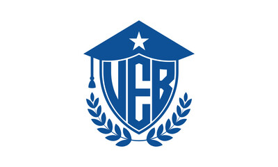 UEB three letter iconic academic logo design vector template. monogram, abstract, school, college, university, graduation cap symbol logo, shield, model, institute, educational, coaching canter, tech