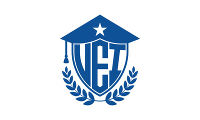 UEI three letter iconic academic logo design vector template. monogram, abstract, school, college, university, graduation cap symbol logo, shield, model, institute, educational, coaching canter, tech