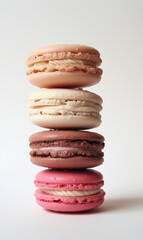 four macarons are stacked on top of a white background