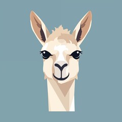 Simple Flat Illustration of Furry Lama Head Isolated on Blue Background. Generative AI