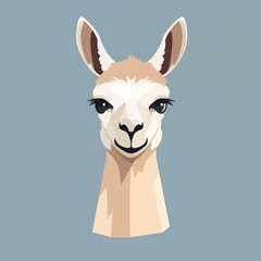 Simple Flat Illustration of Lama Head Isolated on Blue Background. Generative AI