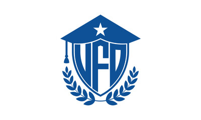 UFO three letter iconic academic logo design vector template. monogram, abstract, school, college, university, graduation cap symbol logo, shield, model, institute, educational, coaching canter, tech