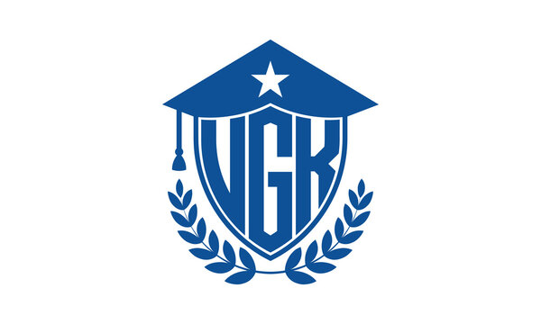 UGK three letter iconic academic logo design vector template. monogram, abstract, school, college, university, graduation cap symbol logo, shield, model, institute, educational, coaching canter, tech