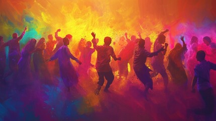 Illustration Traditional Holi Dance with Colorful Powder