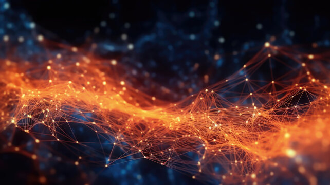 vibrant gold and blue digital network of data visualization