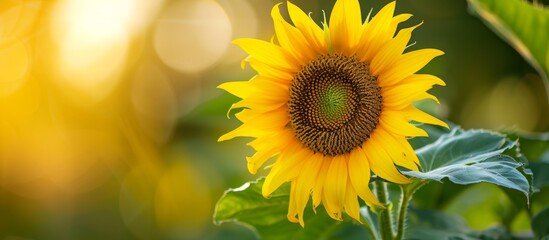 Obraz premium Close-up of a yellow sunflower against a natural backdrop.