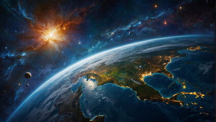 Vast realm of space galaxy and stars with a soothing view of earth