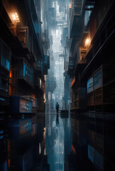 alley way in dark wet city