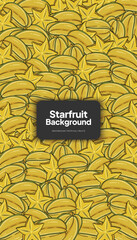 Star fruit background illustration, tropical fruit design background for social media post