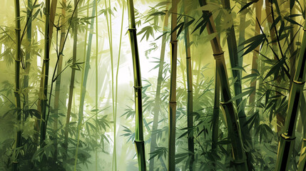 Green Bamboo Forest with Sunlight