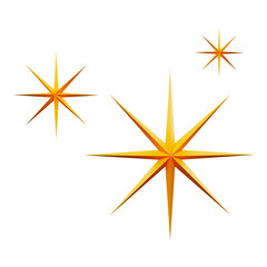 Set of Golden Sparkling Star 3D Icon