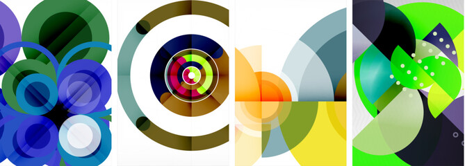 Obraz premium World of geometric elegance with abstract circle poster set. Circles intertwine in a symphony of shapes and colors, offering a contemporary visual feast for your design