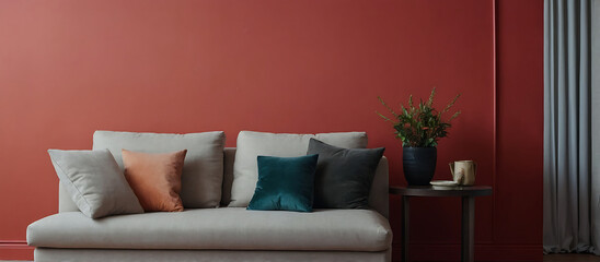Modern Interior Design and Sofaset with Matching Red Color Wall Painting
