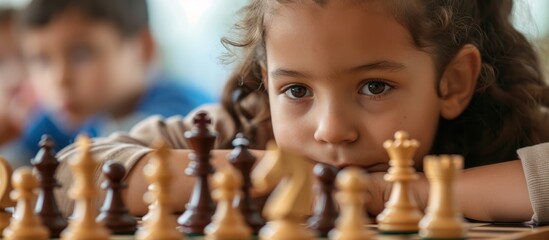 Children playing chess up close at school - Powered by Adobe