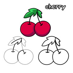 Coloring pictures of Cherry and connecting the dots for kindergarten children 