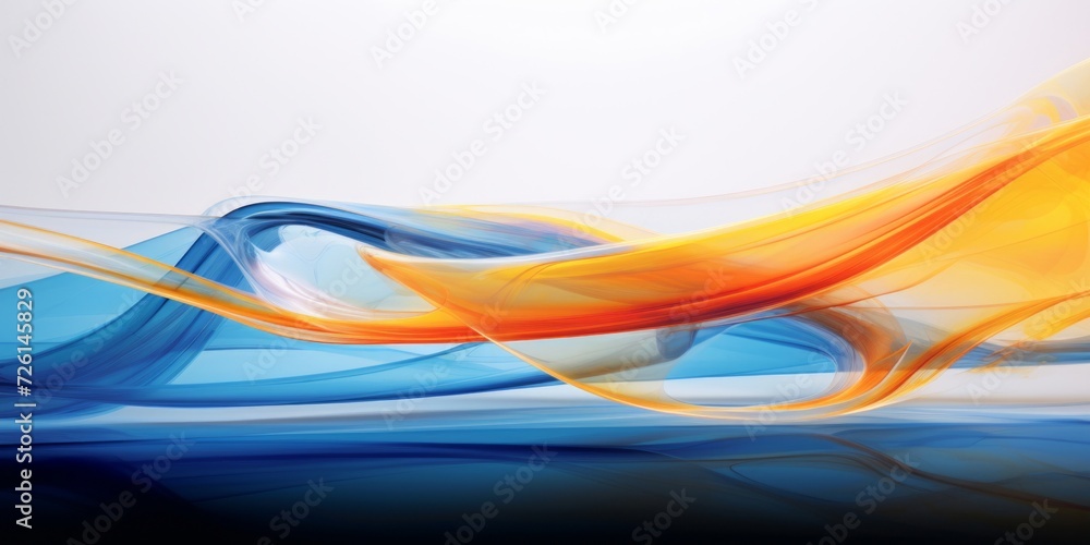 Poster abstract dynamic waves with flowing blue and orange curves on a light background, representing movem
