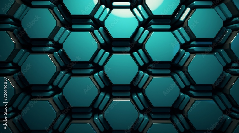 Poster close-up of a geometric honeycomb structure with a glossy turquoise finish, suggesting modern design