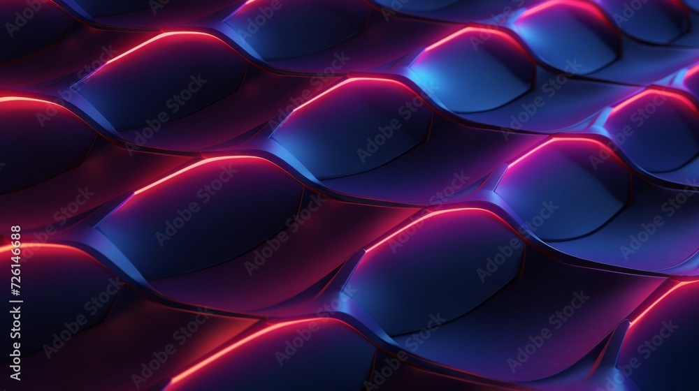Poster vibrant overlapping scales with a striking red and blue neon glow, creating a dynamic and modern abs