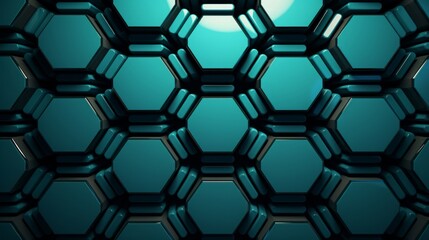 Close-up of a geometric honeycomb structure with a glossy turquoise finish, suggesting modern design or architecture.