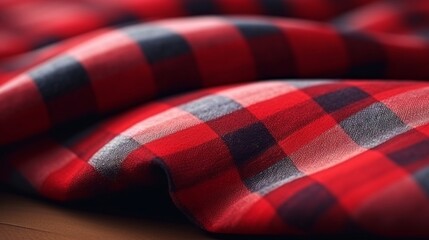 Fototapeta na wymiar Detailed image of cozy red and black checkered flannel fabric with visible texture.