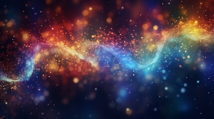Obraz premium Vivid abstract background with dynamic flowing wave of particles in rainbow colors, representing energy.