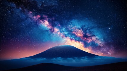Ethereal Milky Way Over a Silhouetted Volcano at Night