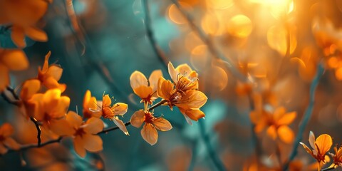 Autumn leaves transform into delicate blossoms  retro bokeh style .