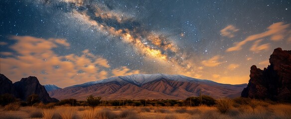 Milky Way Galaxy Arcing Over Desert Mountain Range at Night
