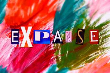 Expanse text on colorful art background, headline. Close up of different color oil paint. Colorful...