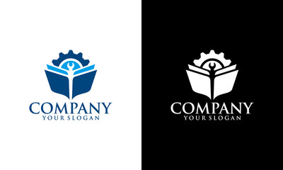 Creative Gear book vector logo template. This design use cog symbol. Suitable for education or factory.