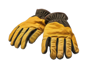 Pair of yellow leather gloves isolated on white png transparent background