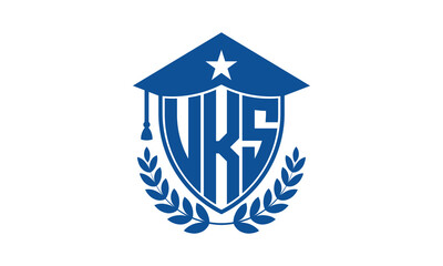 UKS three letter iconic academic logo design vector template. monogram, abstract, school, college, university, graduation cap symbol logo, shield, model, institute, educational, coaching canter, tech