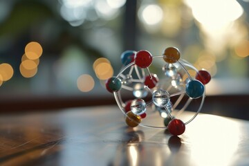 Molecular atom model on desk.