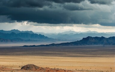 Dramatic Desert Skyline Stormy Mountains Under Cloudy Skies