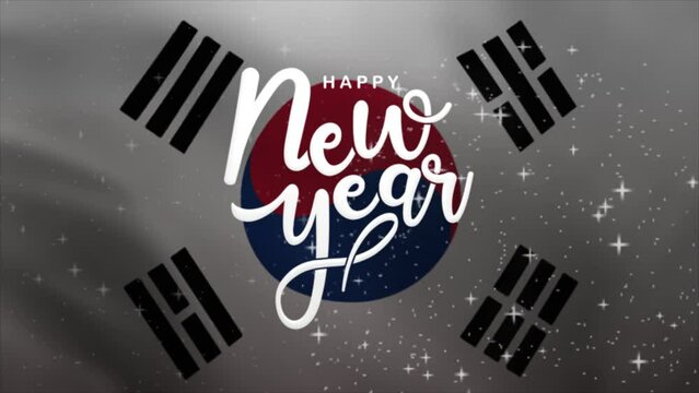 Happy New Year Text Animation with waving flag background. Celebrate Korean New Year on 10th of February. Great for celebrating Korean New Year.