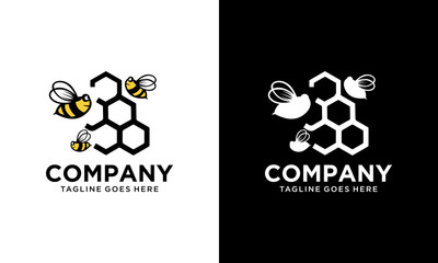 Creative Honey Bee Fly Logo Design Isolated In Bee House Shape. Modern Design. Flat Logo. Bee Logo. Bee. Vector Illustration