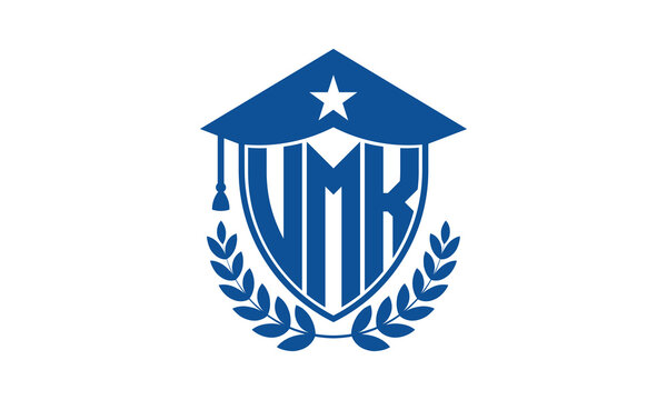 UMK three letter iconic academic logo design vector template. monogram, abstract, school, college, university, graduation cap symbol logo, shield, model, institute, educational, coaching canter, tech