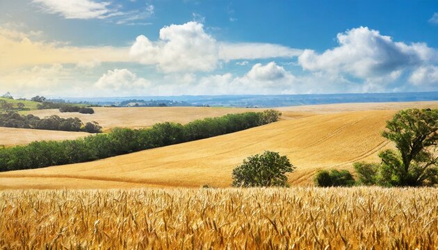 golden wheat field, vast agriculture landscape with golden wheat fields, farming, Ai Generate