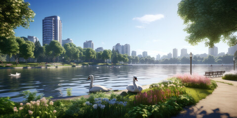 Nice city park by the lake